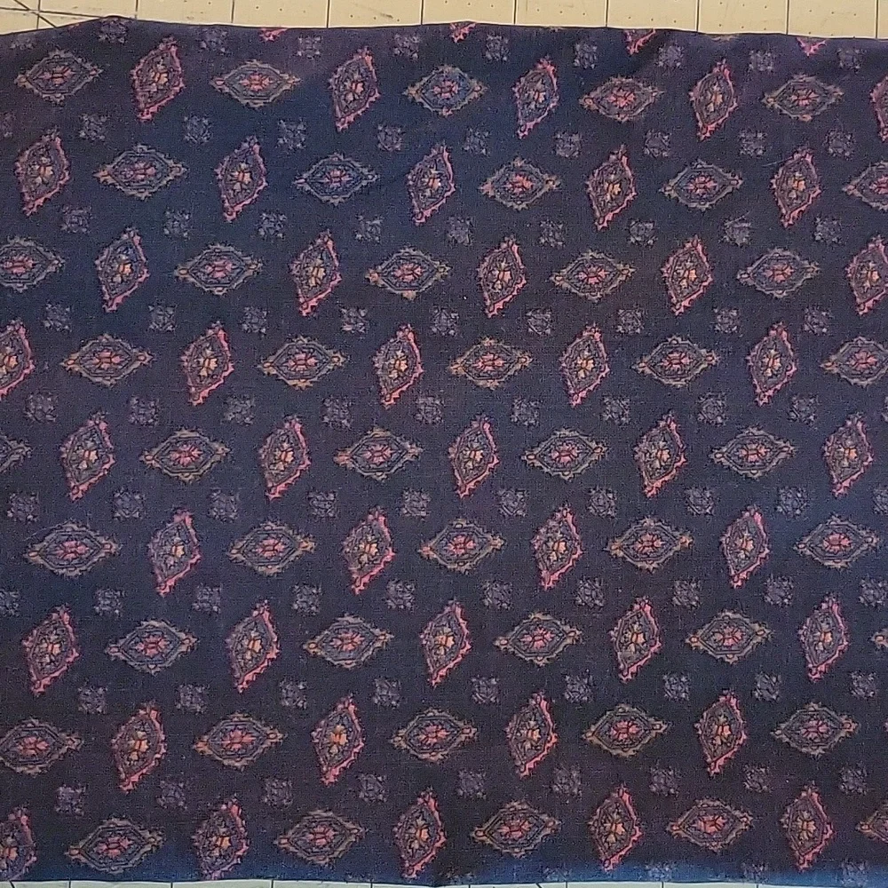 Cotton Vintage print fabric pink and blue on navy blue background - 0.9  yds